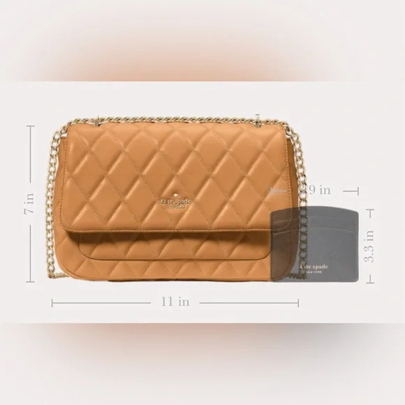 NWT Kate Spade Carey Quilted Medium Flap Shoulder Bag Tiramisu Mousse Leather